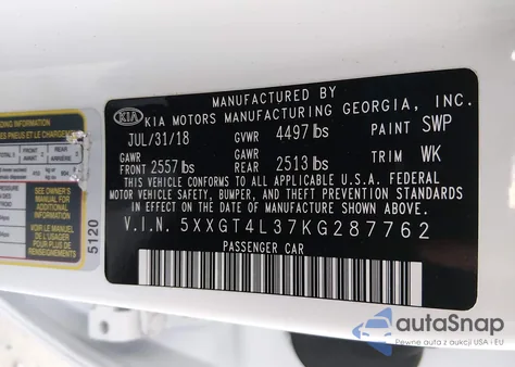 2019 Kia Optima Lx z USA, uszkodzony, nr VIN 5XXGT4L37KG287762